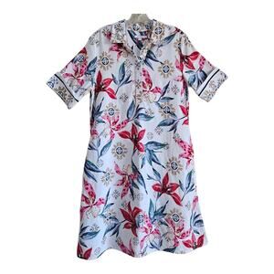 CHICO'S 1 Women's 8 10 Lily Dress 100% Linen Floral Short Sleeve Preppy Resort
